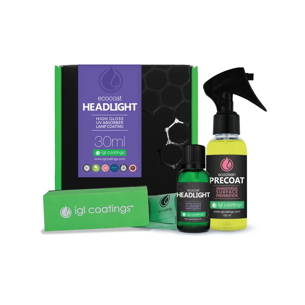Ecocoat Headlight 30ml kit with bottle and Precoat spray