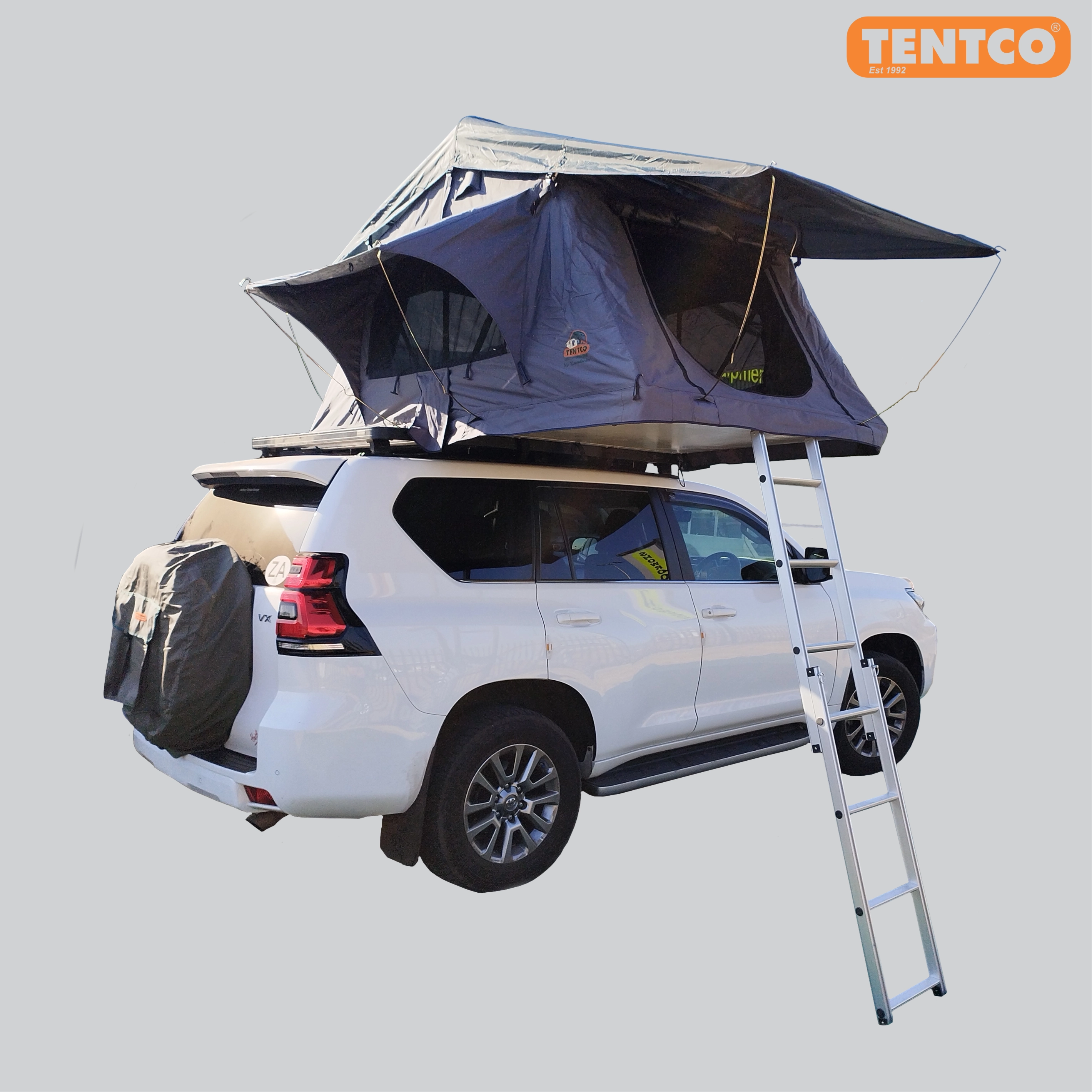 Tentco softshell rooftop tent open on a Toyota Prado, South Africa