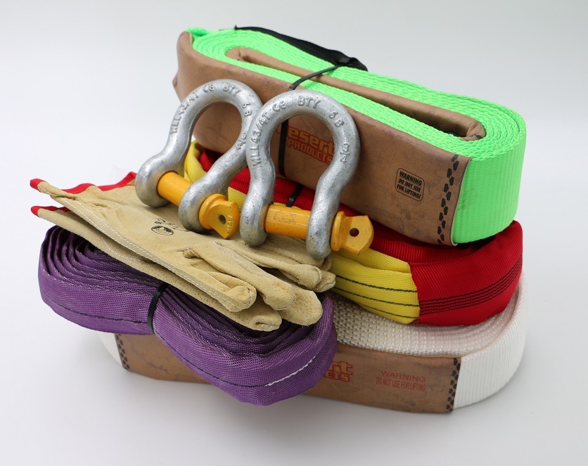 Desert Product recovery kit — shackles, pull straps, and snatch strap