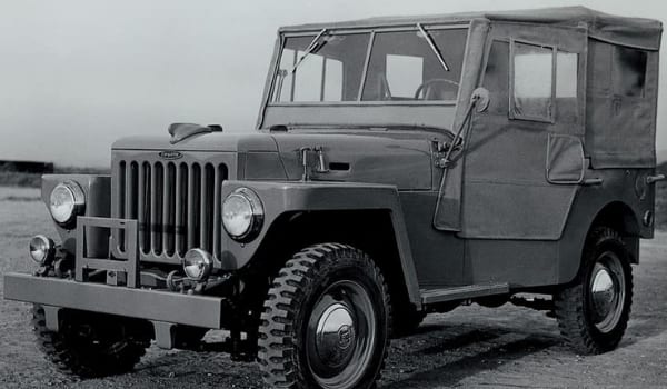 The 1951 Toyota BJ prototype — the forerunner of the Land Cruiser, in period black and white