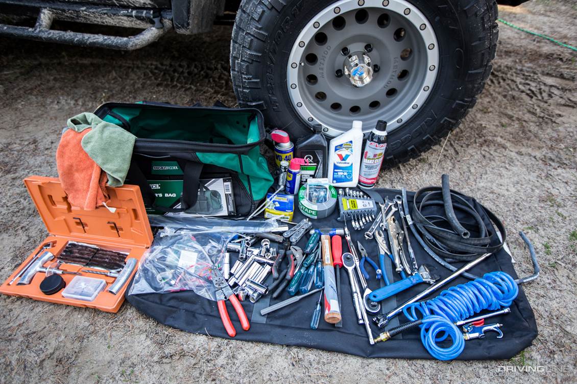 Overland tool bag fully packed — essential kit for 4x4ing
